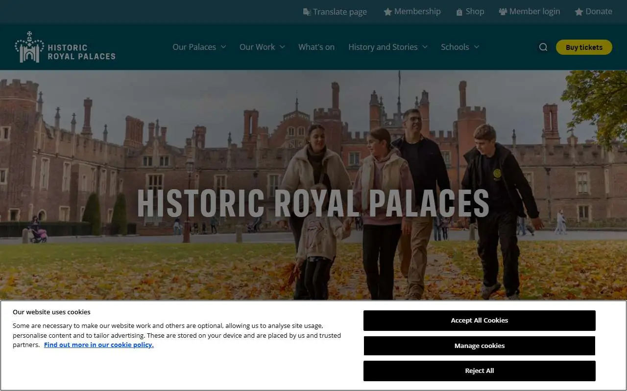 Tampilan website resmi Menara London (hrp.org.uk)