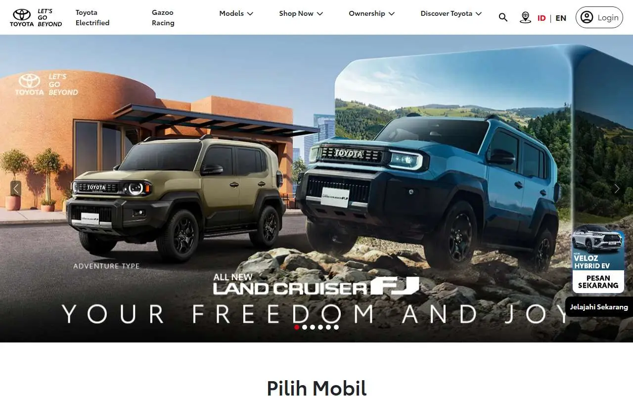 Tampilan website resmi Toyota Indonesia (toyota.astra.co.id)