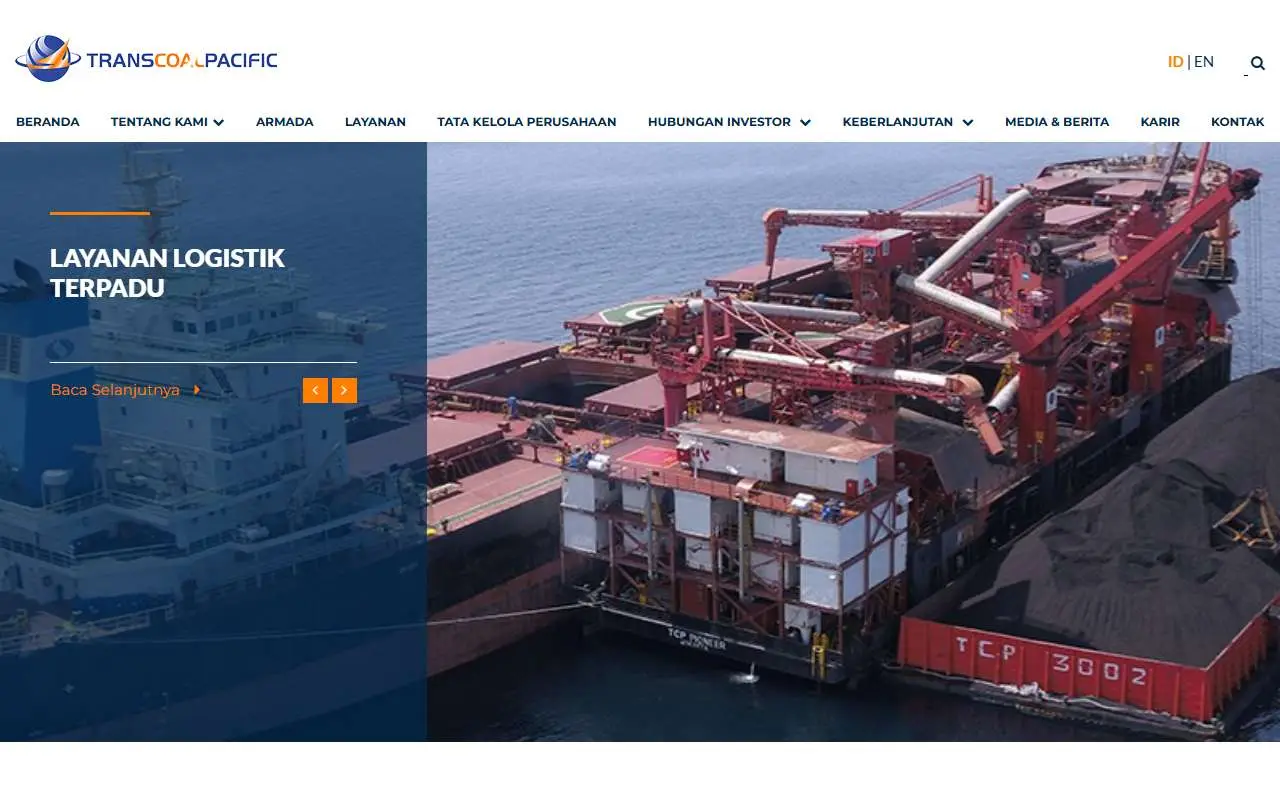 Tampilan website resmi Transcoal Pacific (transcoalpacific.com)