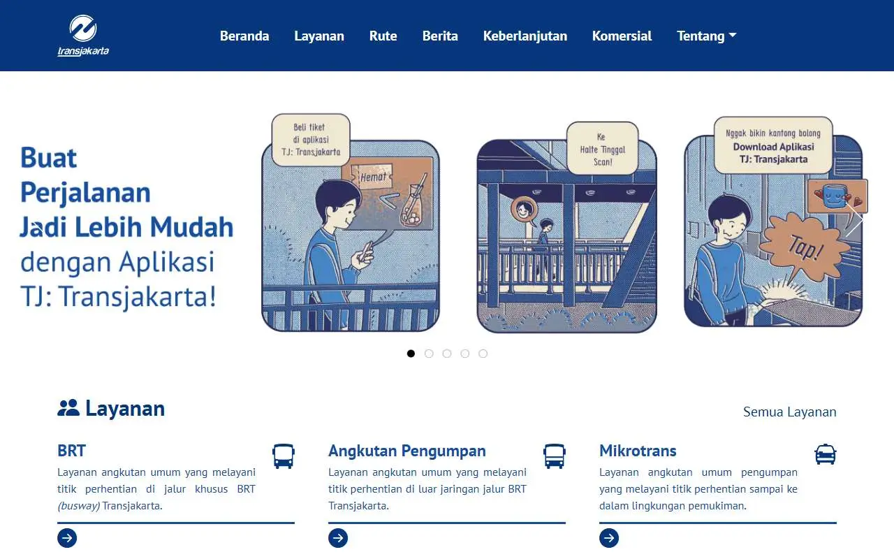 Tampilan website resmi Transjakarta (transjakarta.co.id)