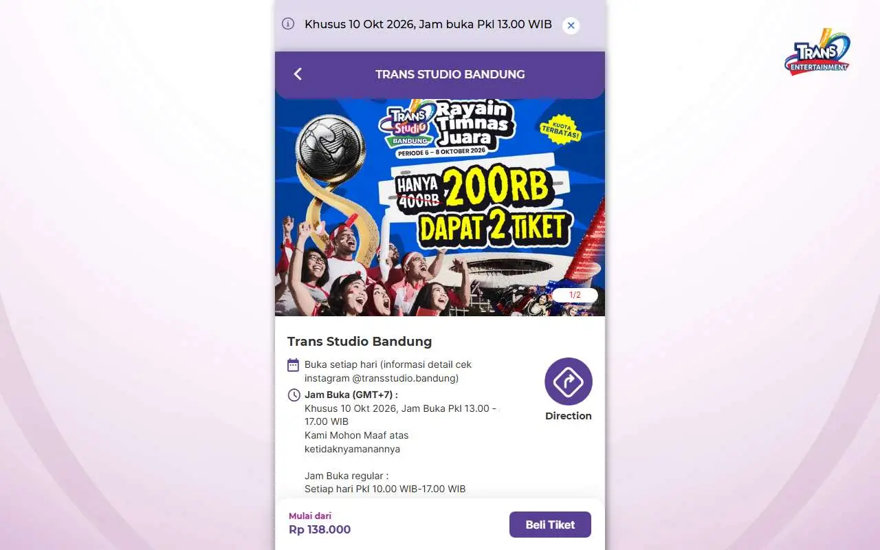 Tampilan website resmi Trans Studio Bandung (transentertainment.com)
