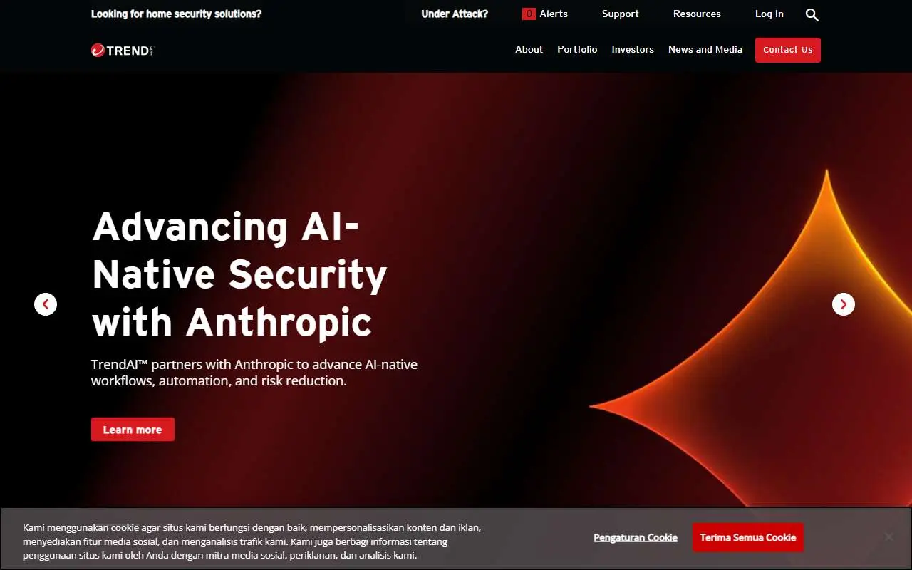 Tampilan website resmi Trend Micro (trendmicro.com)