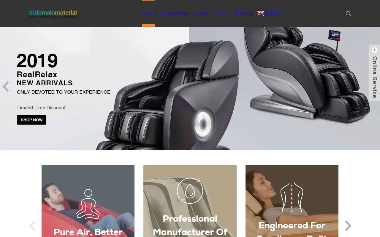 Tampilan website resmi Tridomain Performance Materials (tridomainmaterial.com)