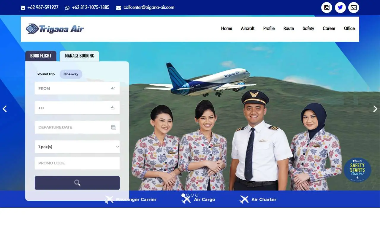 Tampilan website resmi Trigana Air Service (trigana-air.com)
