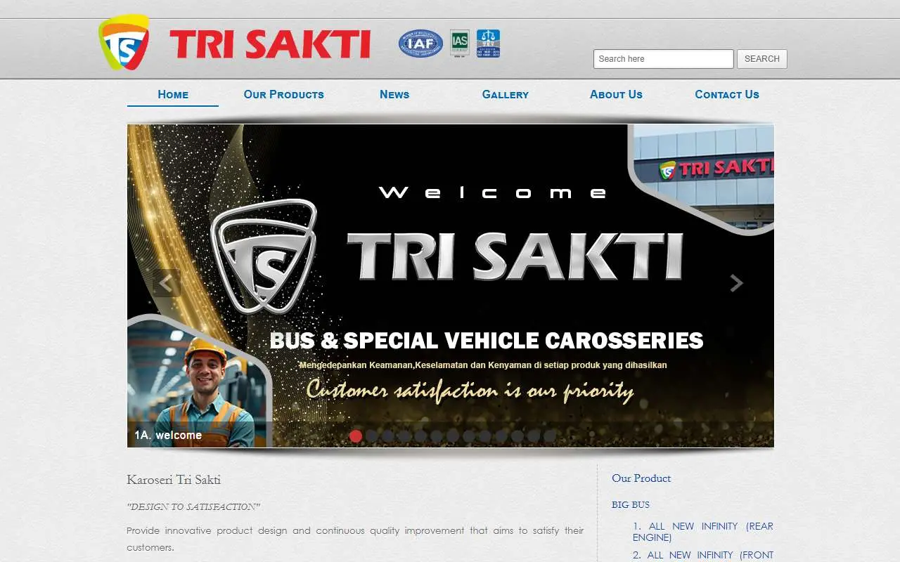 Tampilan website resmi Tri Sakti (trisaktibus.com)
