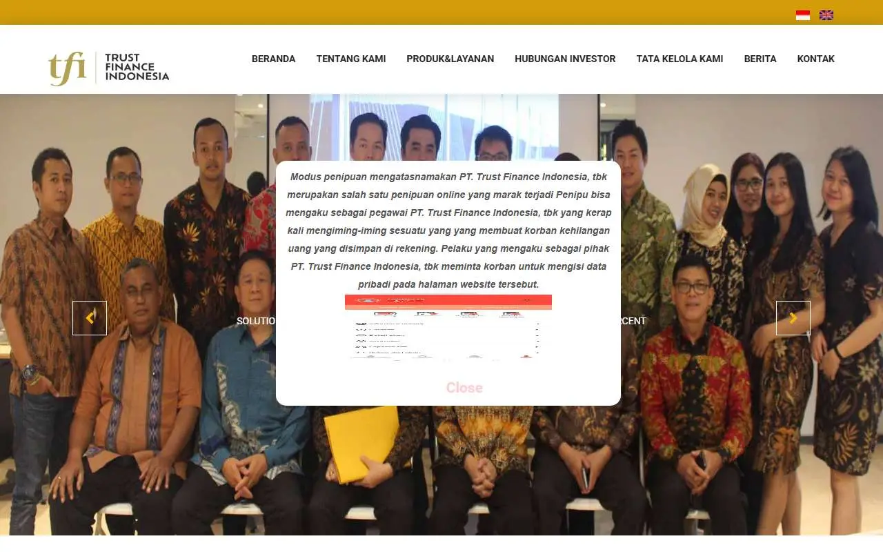 Tampilan website resmi Trust Finance Indonesia (trustfinanceindonesia.com)
