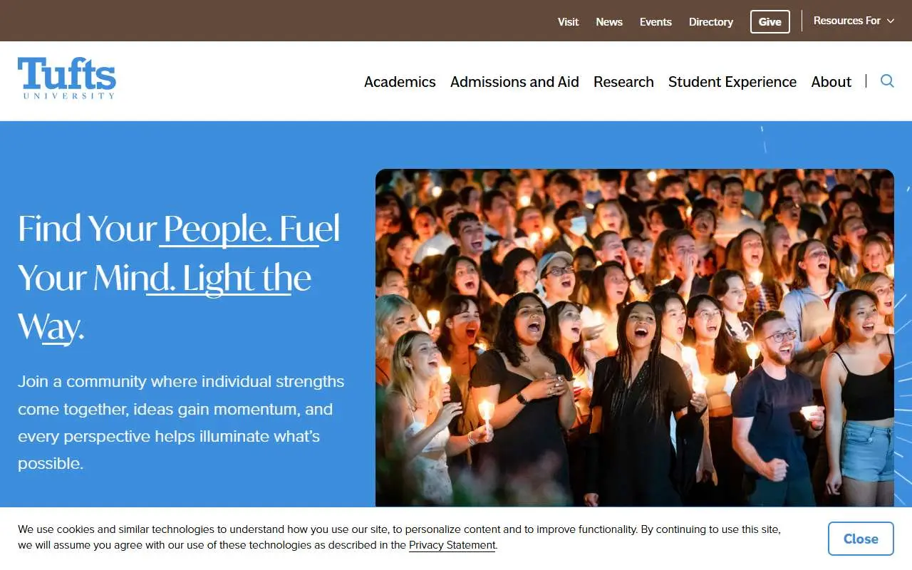 Tampilan website resmi Universitas Tufts (tufts.edu)