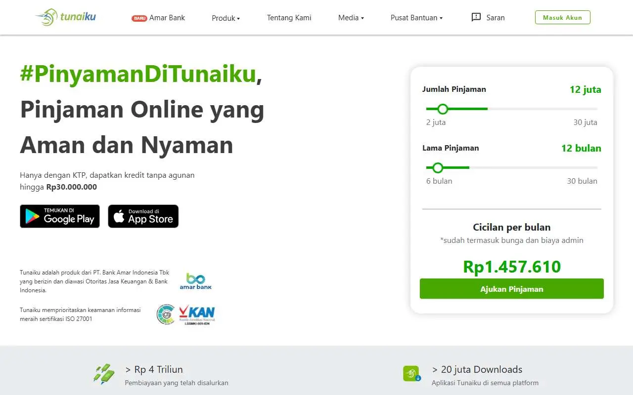Tampilan website resmi Tunaiku (tunaiku.com)