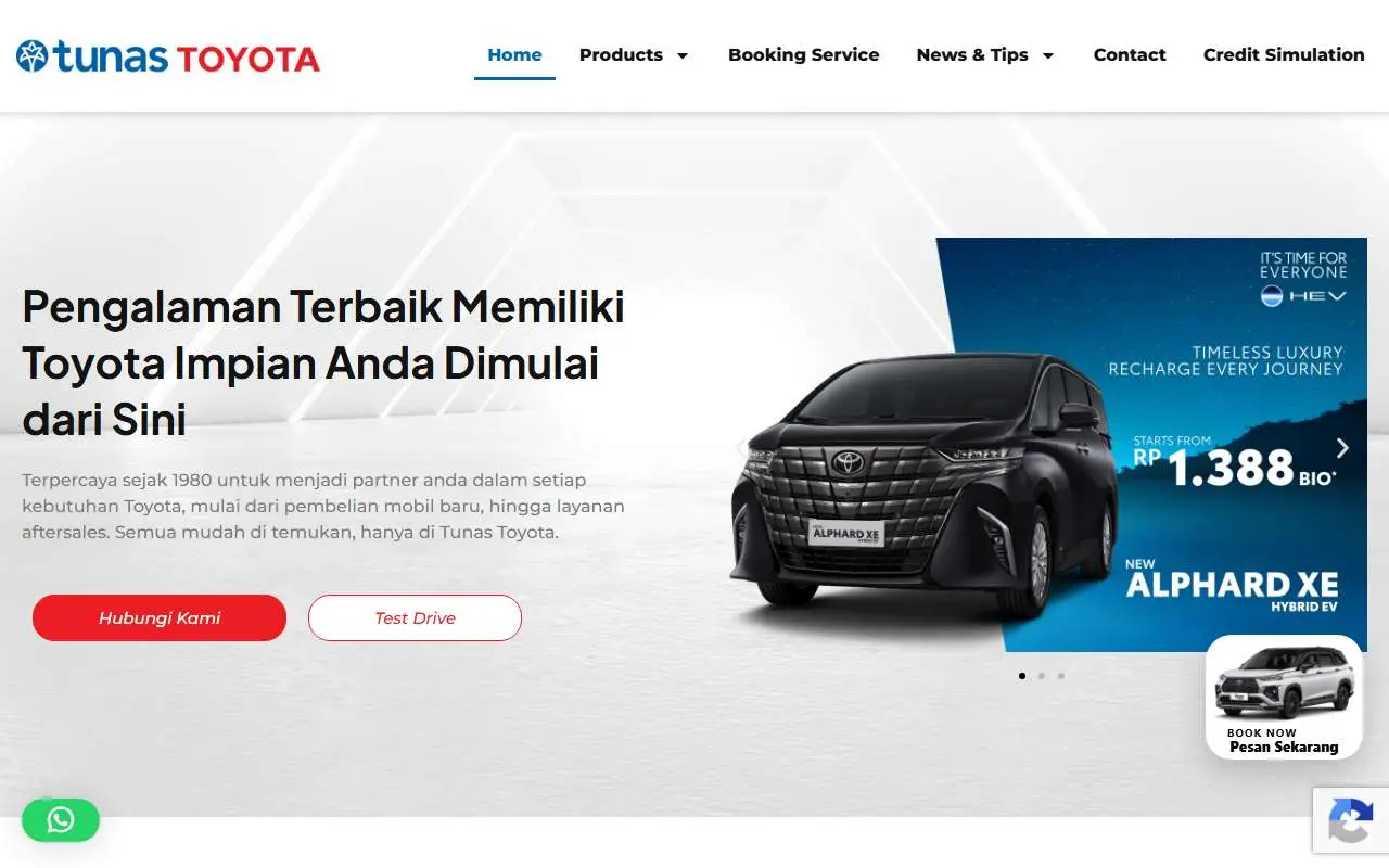 Tampilan website resmi Tunas Toyota (tunastoyota.com)