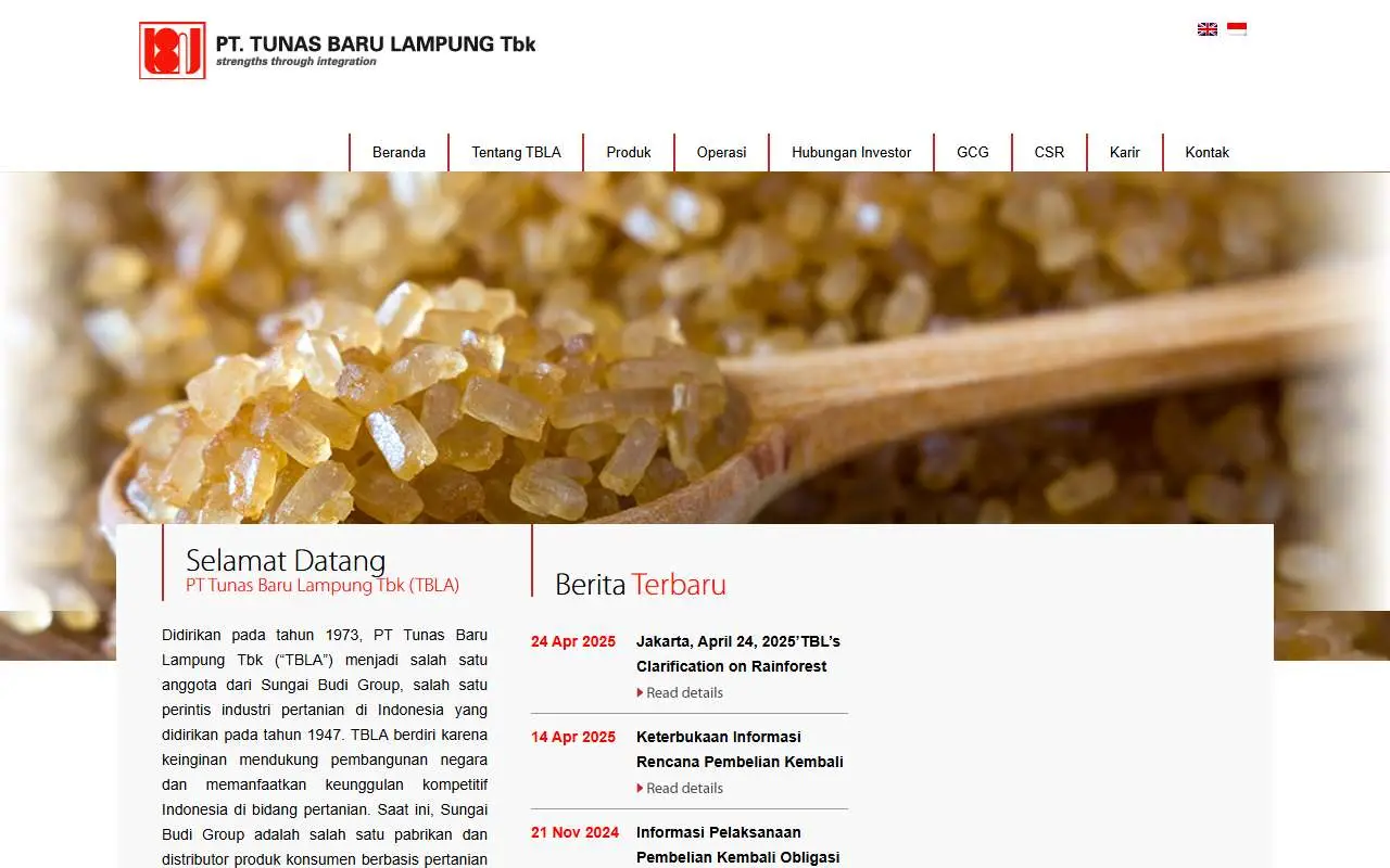 Tampilan website resmi Tunas Baru Lampung (tunasbarulampung.com)