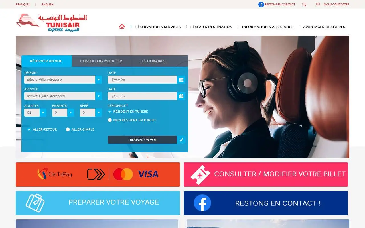 Tampilan website resmi TunisAir Express (tunisairexpress.net)