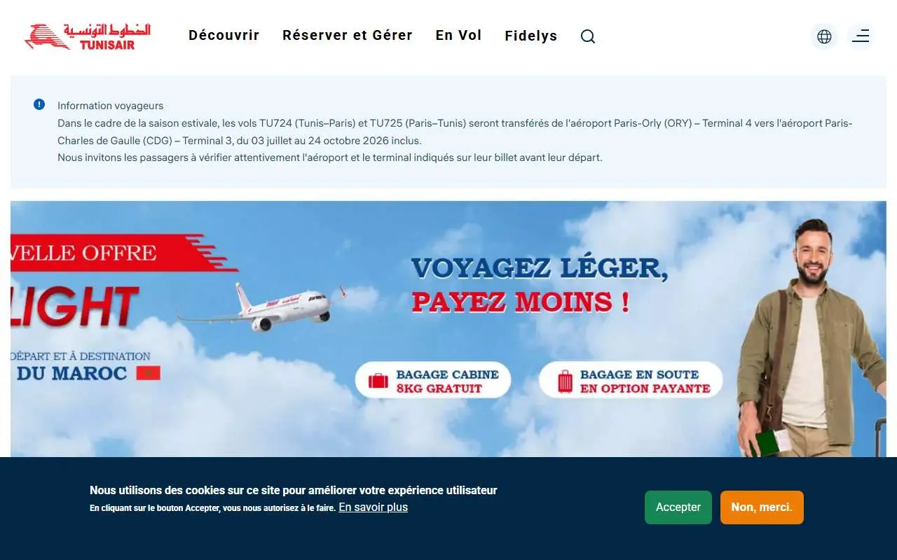Tampilan website resmi Tunisair (tunisair.com)