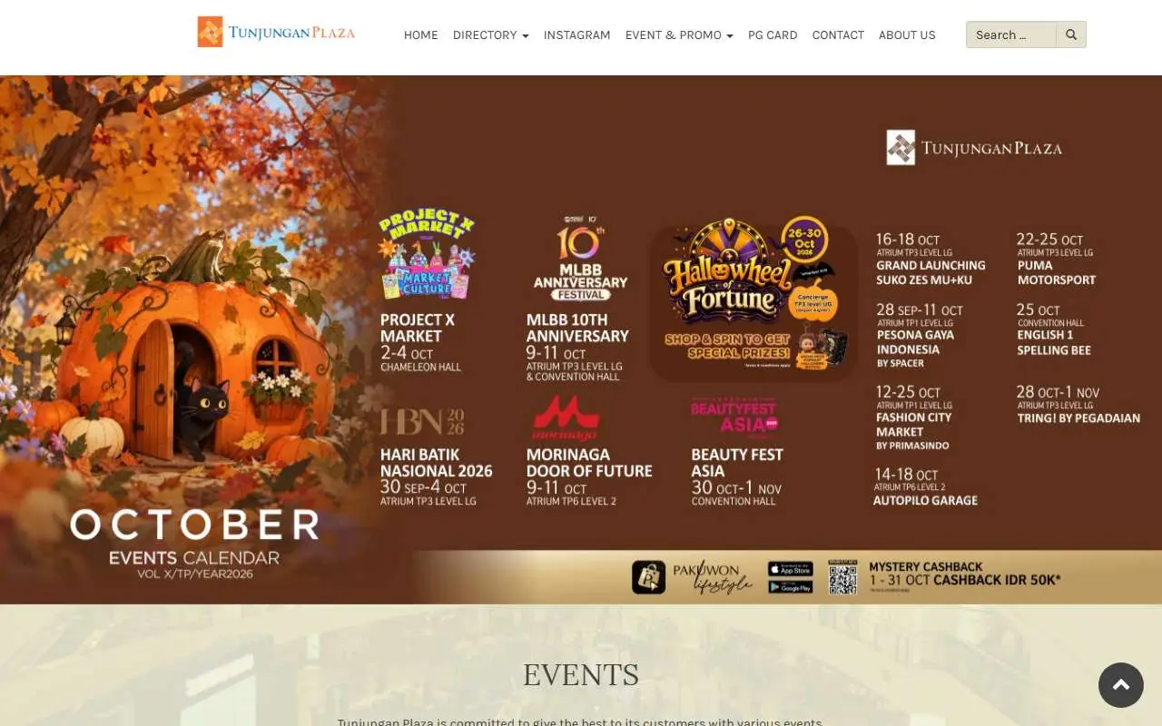 Tampilan website resmi Tunjungan Plaza (tunjunganplaza.com)