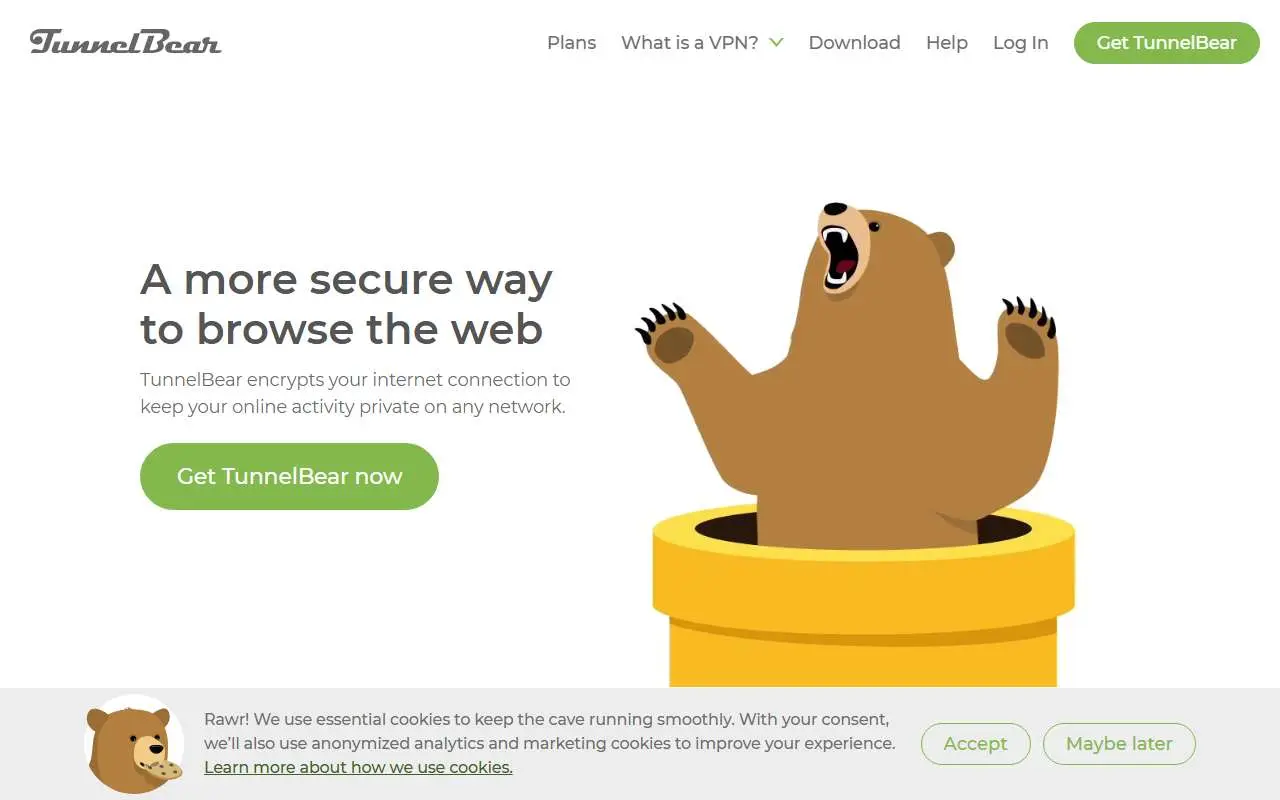 Tampilan website resmi TunnelBear (tunnelbear.com)