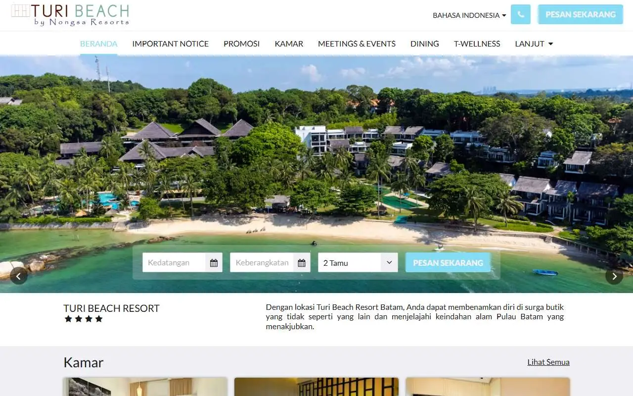 Tampilan website resmi Turi Beach Resort Batam (turibeach.com)