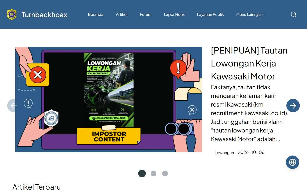 Tampilan website resmi TurnBackHoax (turnbackhoax.id)