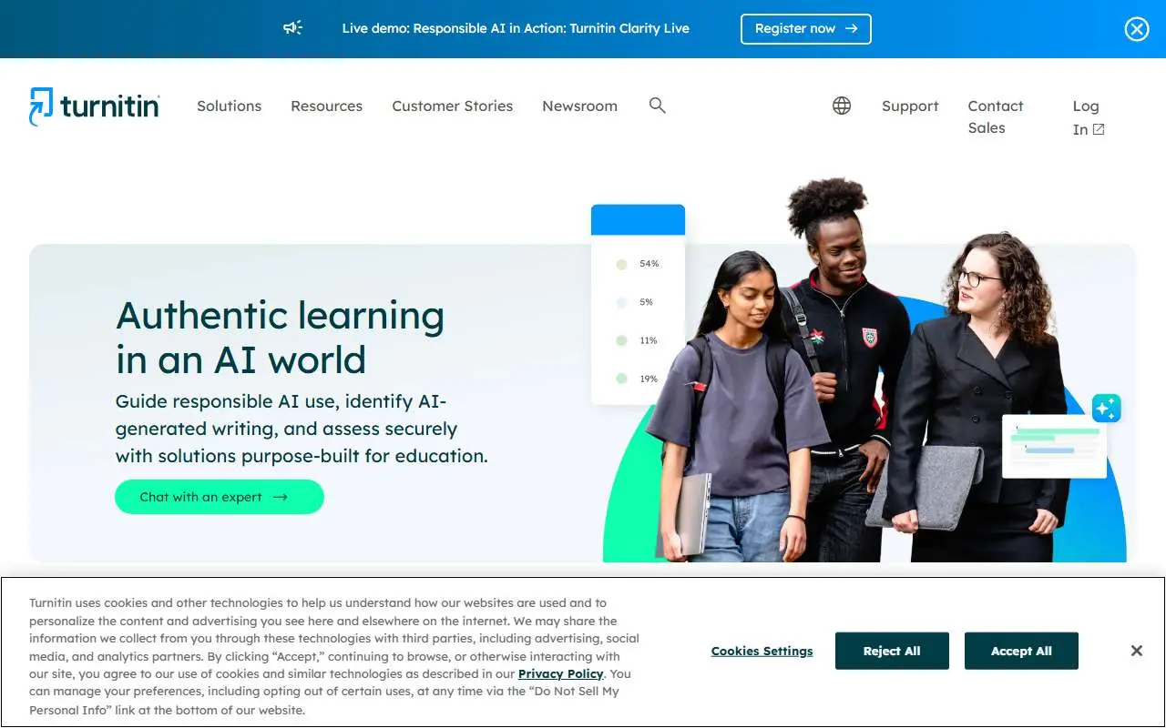 Tampilan website resmi Turnitin (turnitin.com)