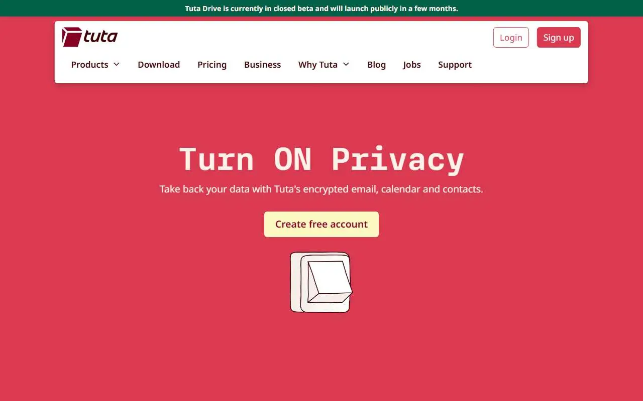 Tampilan website resmi Tuta (tuta.com)