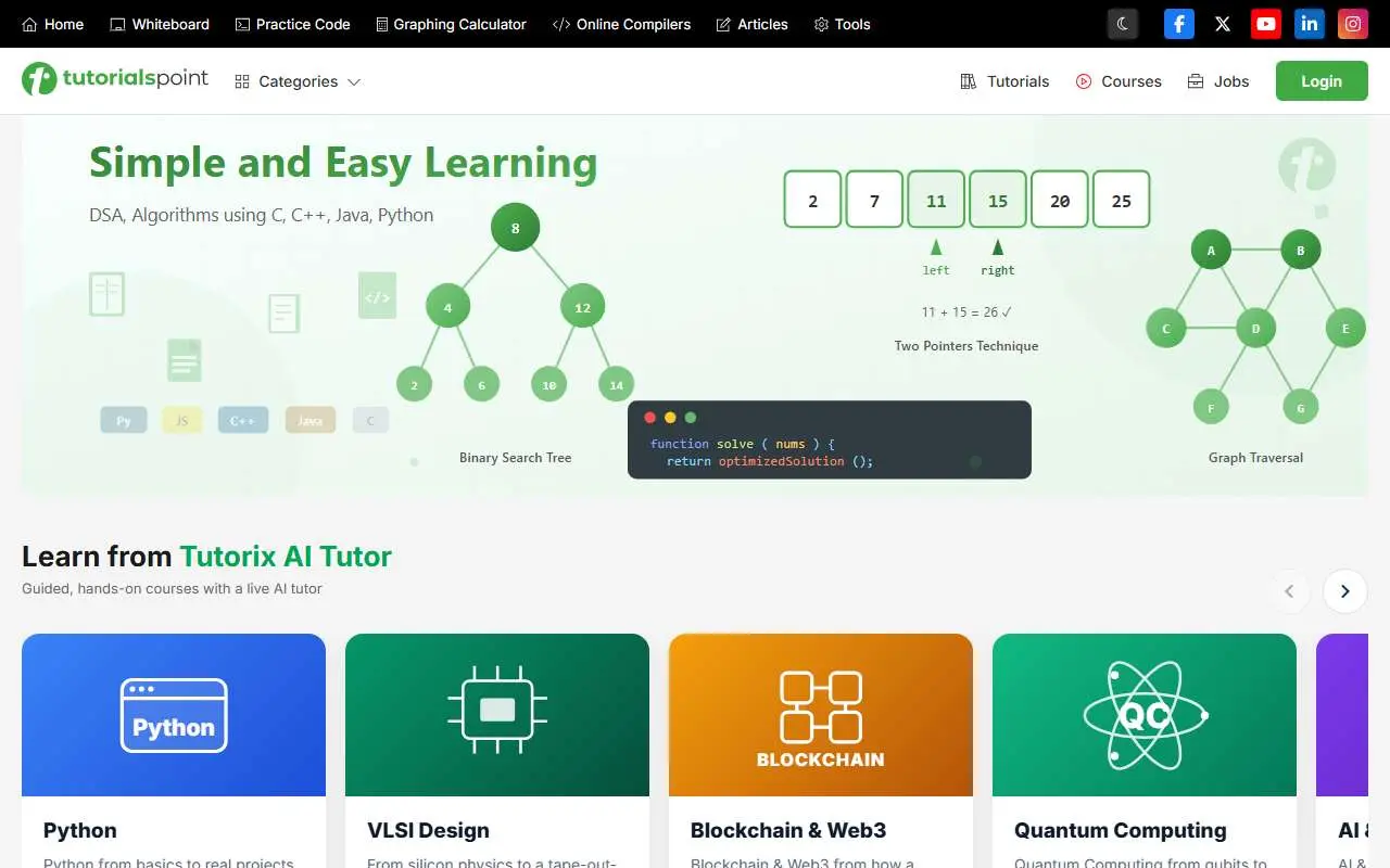 Tampilan website resmi Tutorialspoint (tutorialspoint.com)
