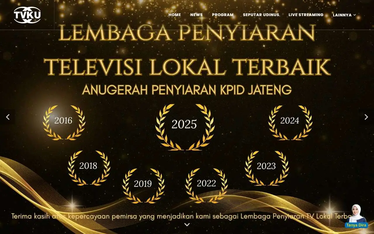 Tampilan website resmi TVKU Semarang (tvku.tv)