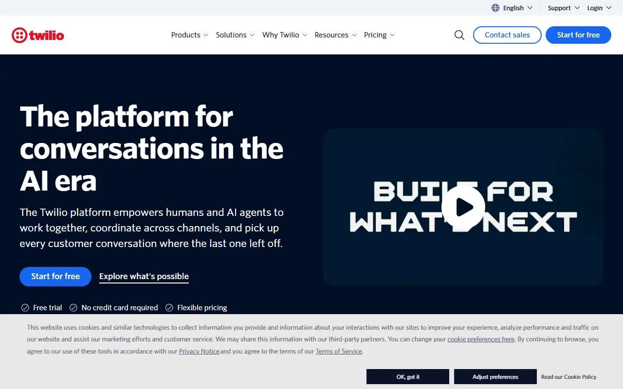Tampilan website resmi Twilio (twilio.com)