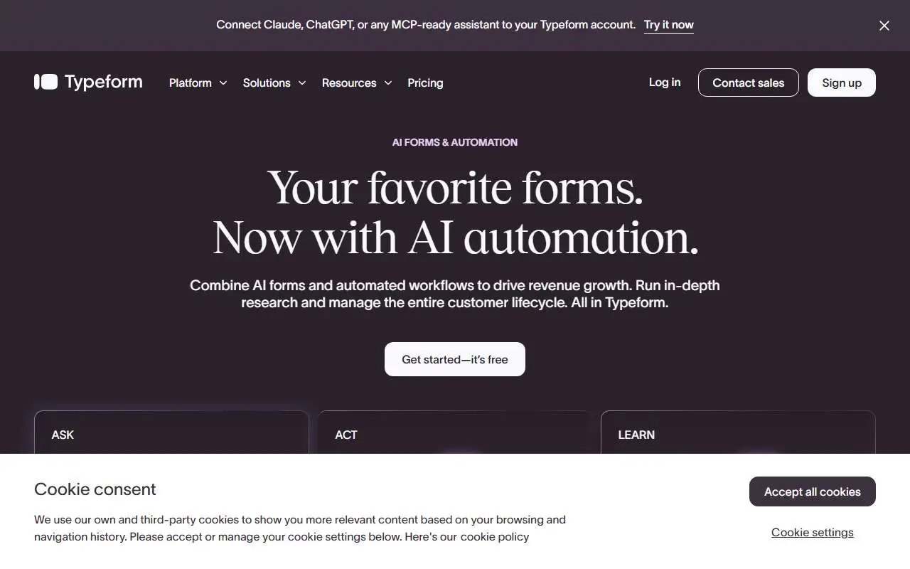 Tampilan website resmi Typeform (typeform.com)