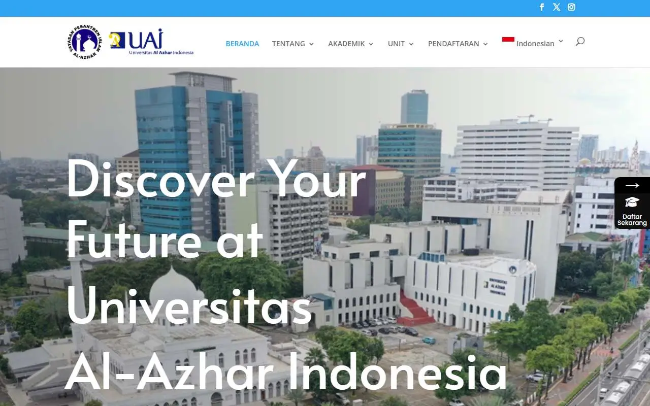 Tampilan website resmi Universitas Al Azhar Indonesia (uai.ac.id)