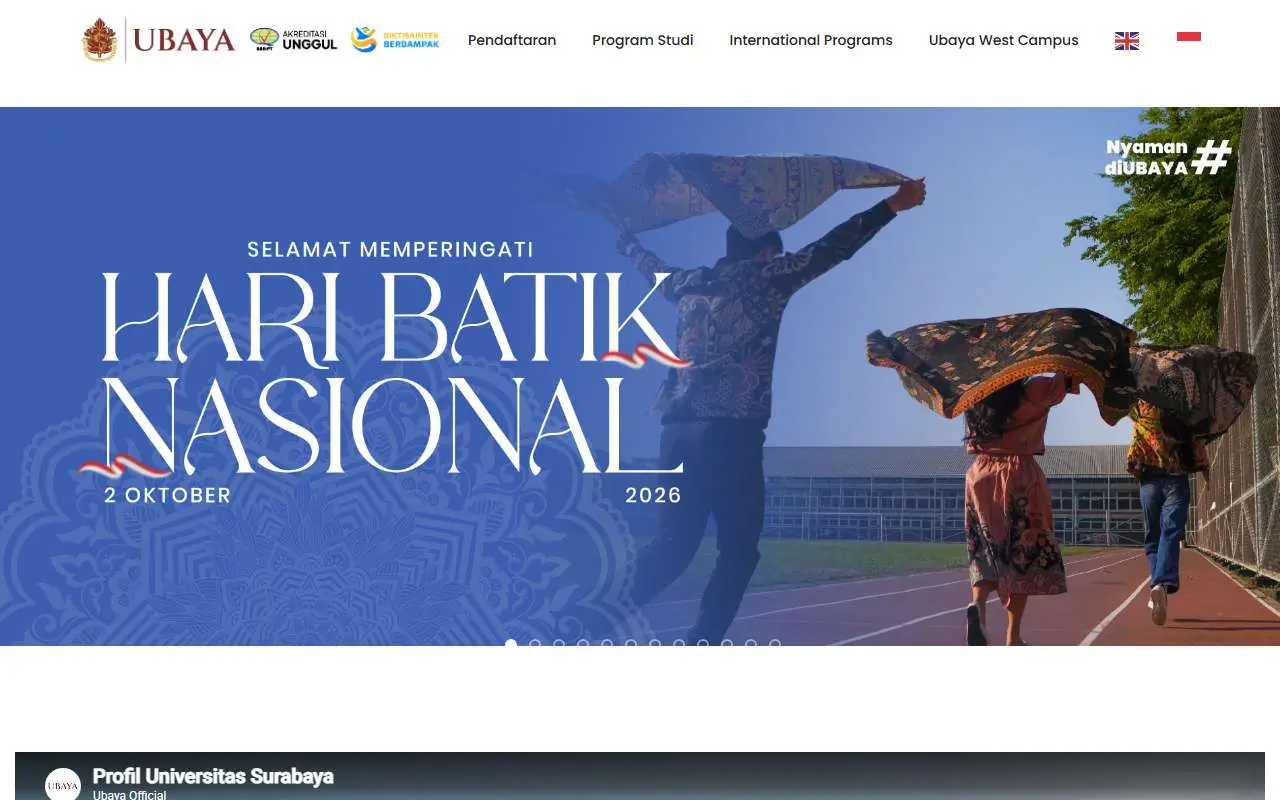 Tampilan website resmi Universitas Surabaya (ubaya.ac.id)