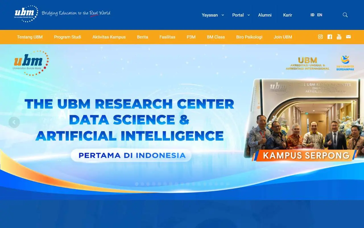 Tampilan website resmi Universitas Bunda Mulia (ubm.ac.id)