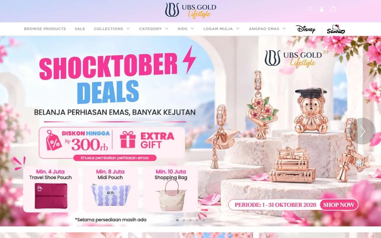Tampilan website resmi UBS Gold (ubslifestyle.com)