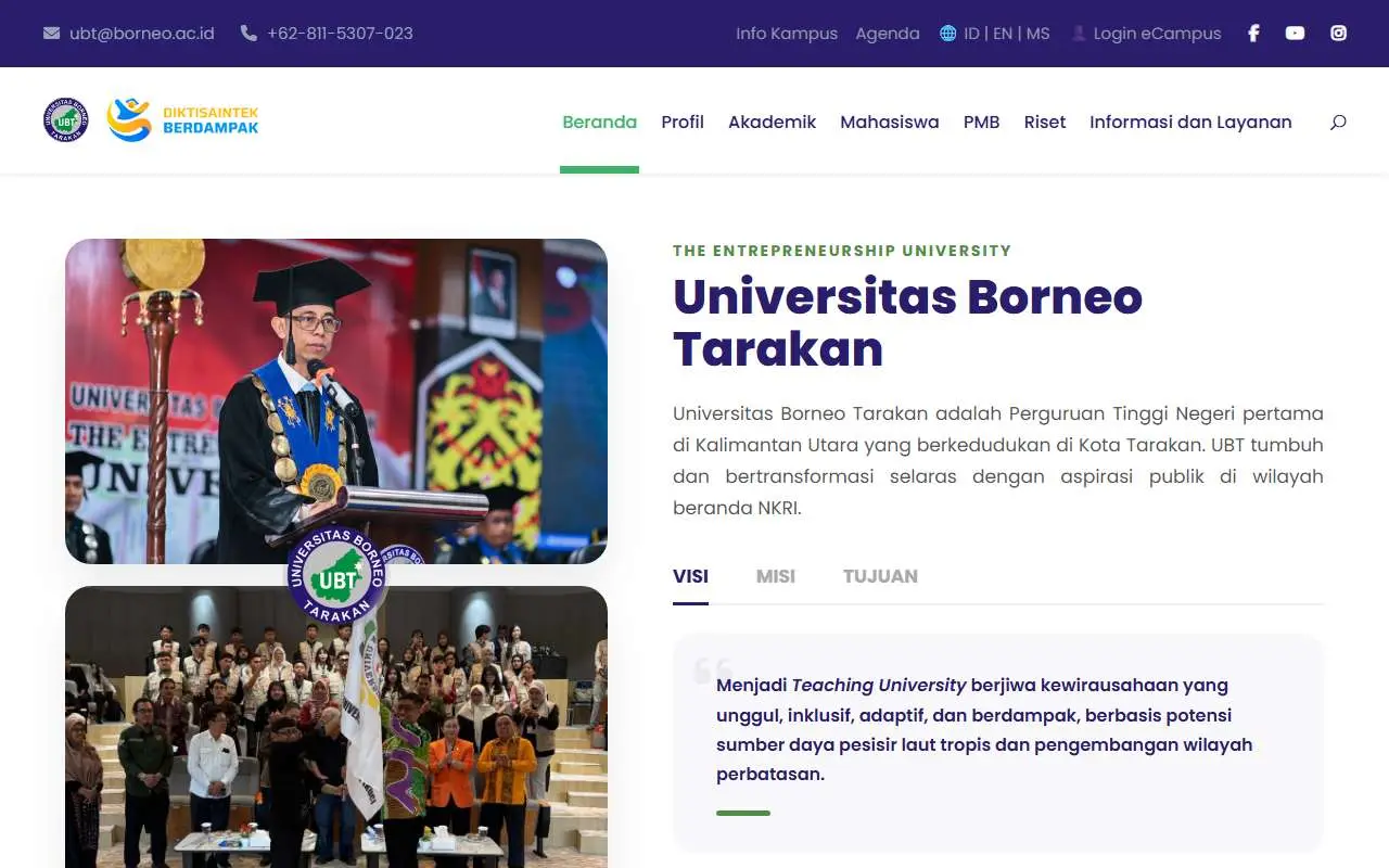 Tampilan website resmi Universitas Borneo Tarakan (ubt.ac.id)
