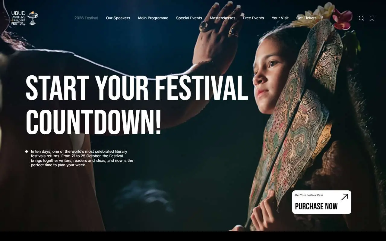 Tampilan website resmi Ubud Writers and Readers Festival (ubudwritersfestival.com)