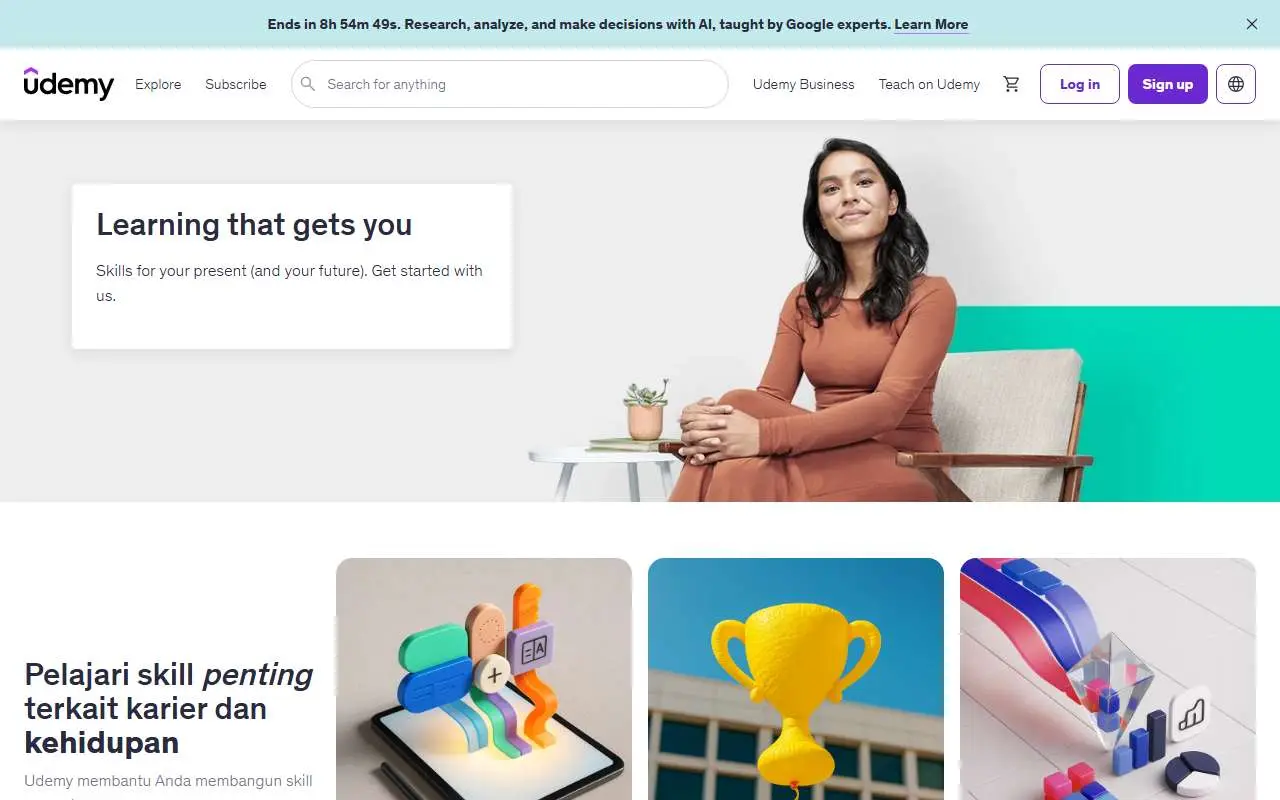 Tampilan website resmi Udemy (udemy.com)