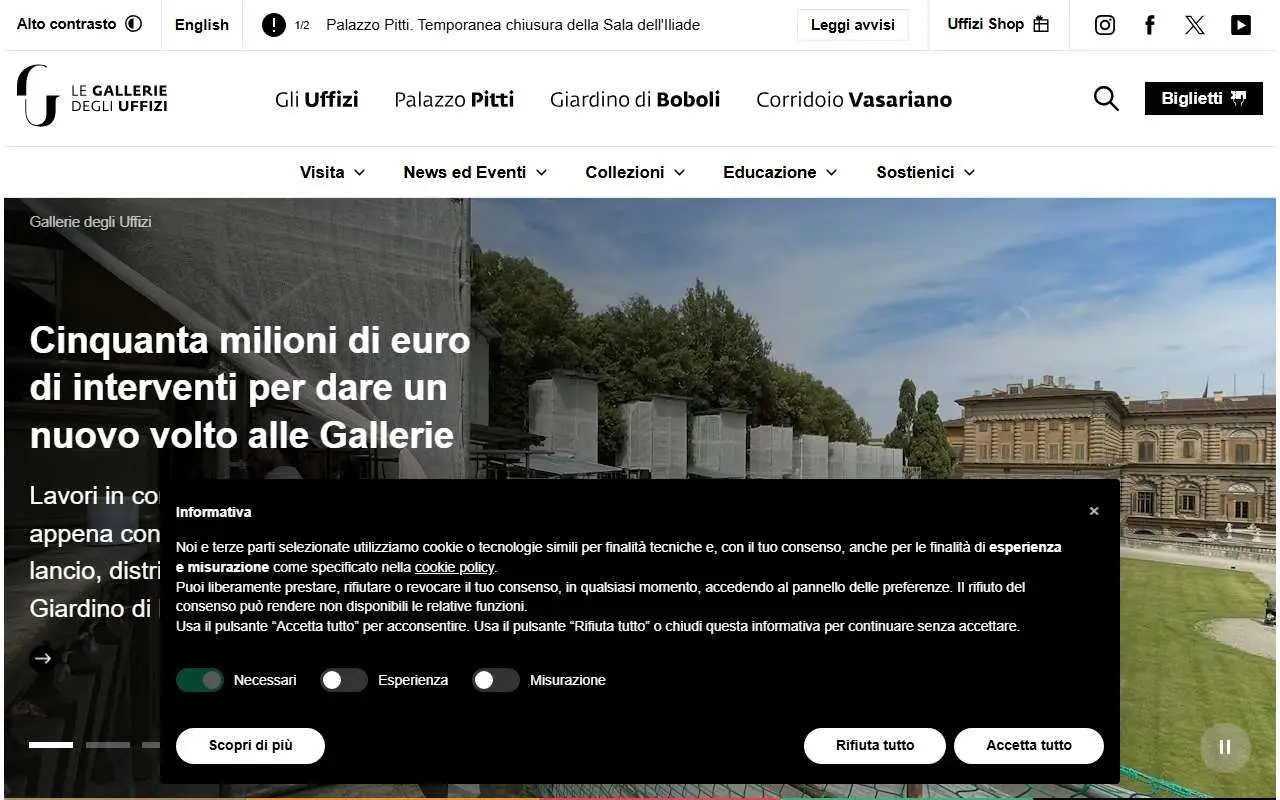 Tampilan website resmi Uffizi (uffizi.it)