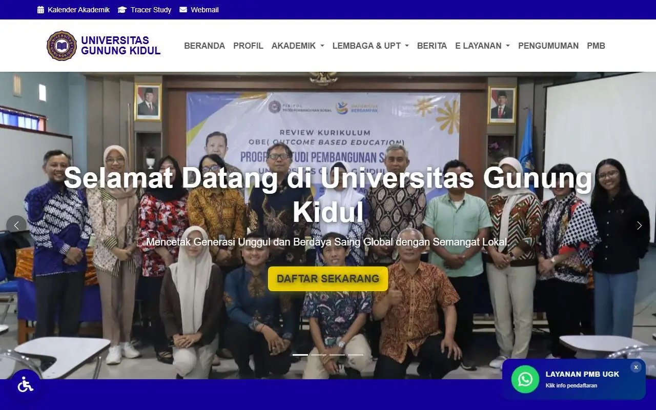 Tampilan website resmi Universitas Gunungkidul (ugk.ac.id)
