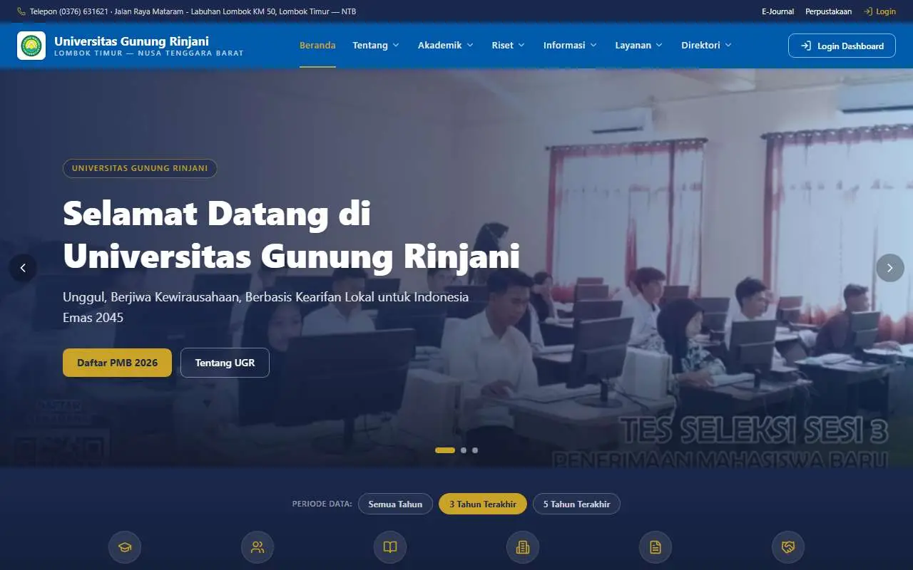 Tampilan website resmi Universitas Gunung Rinjani (ugr.ac.id)