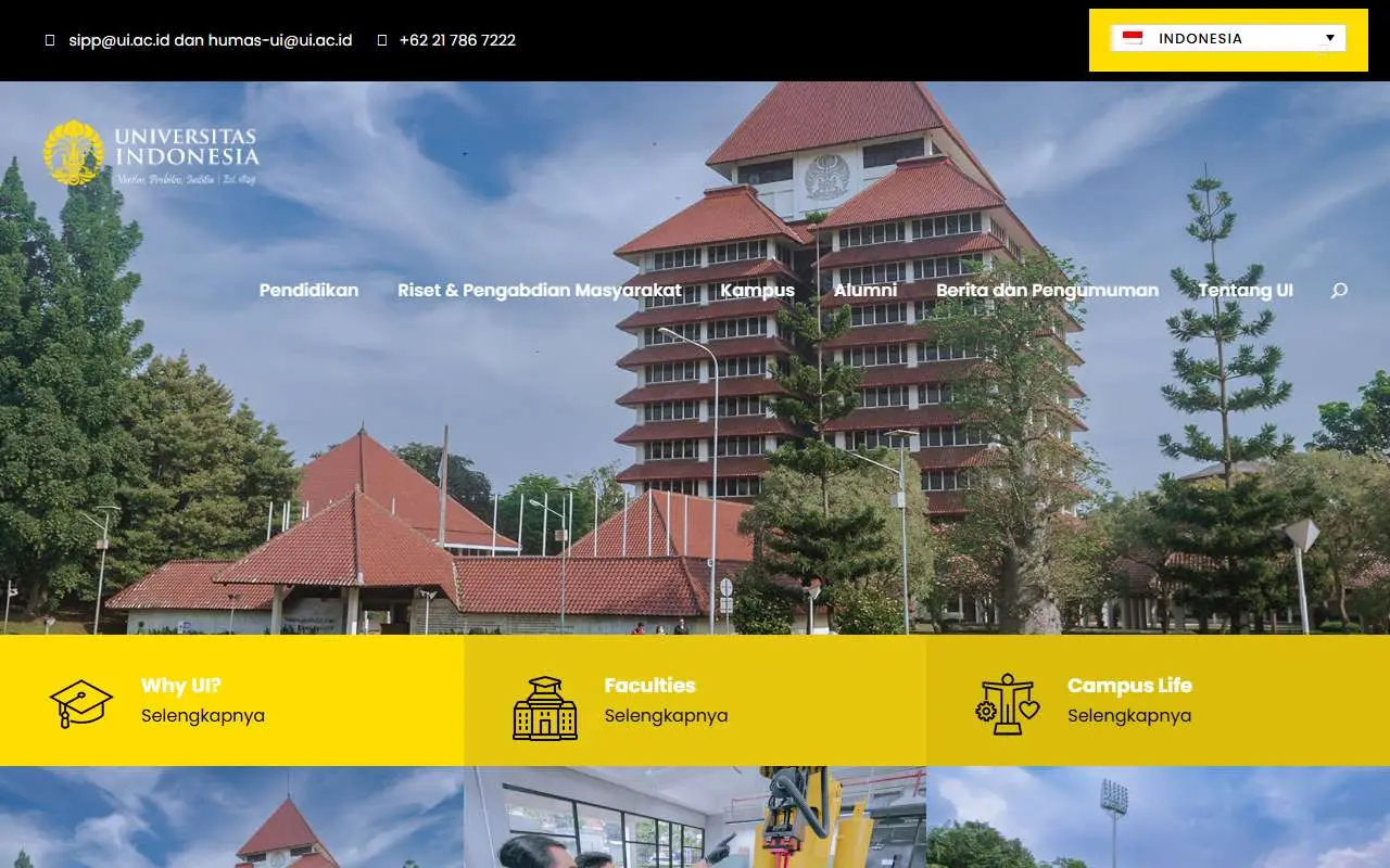Tampilan website resmi Universitas Indonesia (ui.ac.id)
