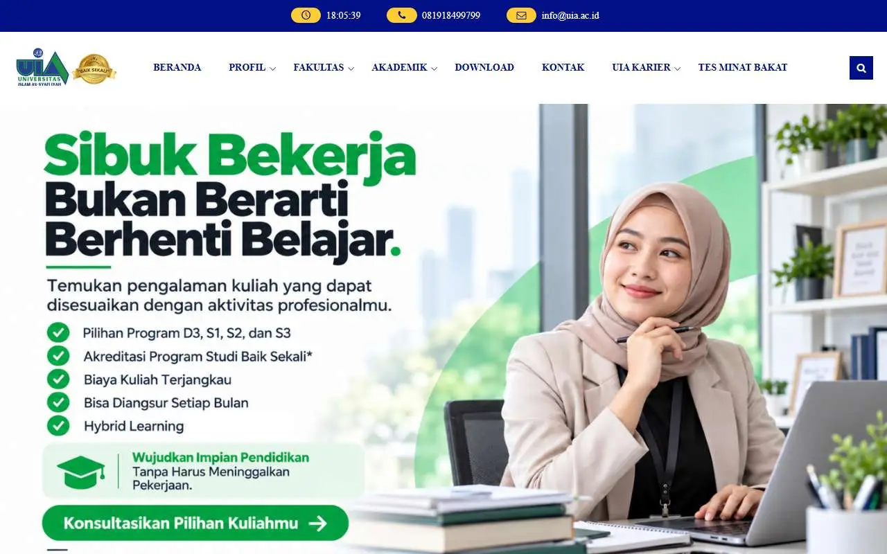 Tampilan website resmi Universitas Islam As-Syafiiyah (uia.ac.id)