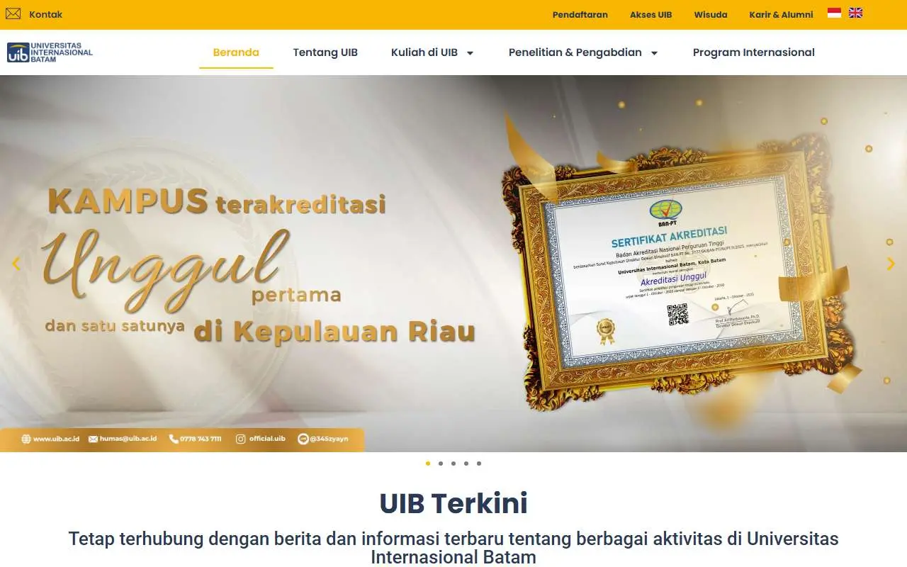 Tampilan website resmi Universitas Internasional Batam (uib.ac.id)