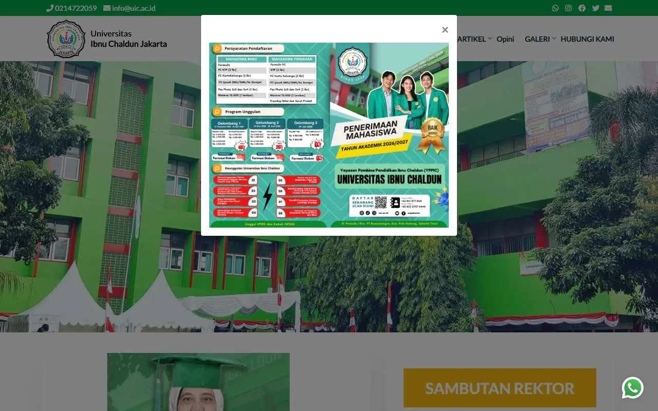 Tampilan website resmi Universitas Ibnu Chaldun (uic.ac.id)