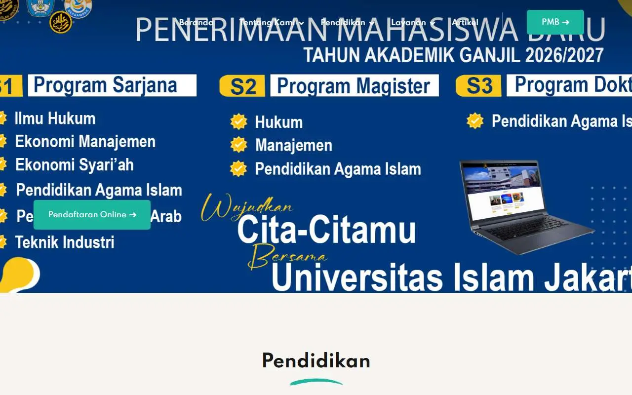 Tampilan website resmi Universitas Islam Jakarta (uid.ac.id)