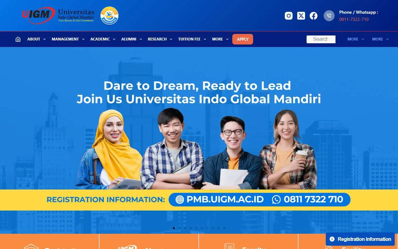 Tampilan website resmi Universitas Indo Global Mandiri (uigm.ac.id)
