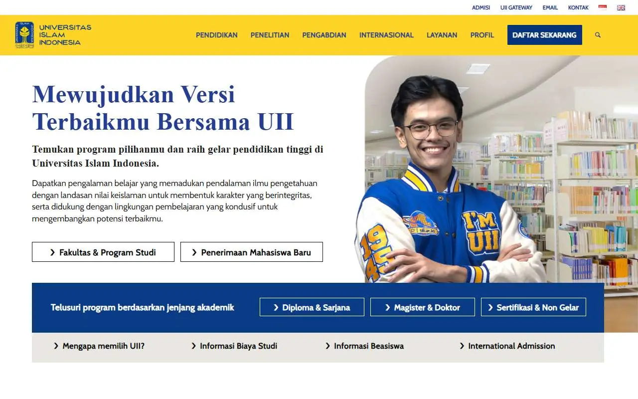 Tampilan website resmi Universitas Islam Indonesia (uii.ac.id)