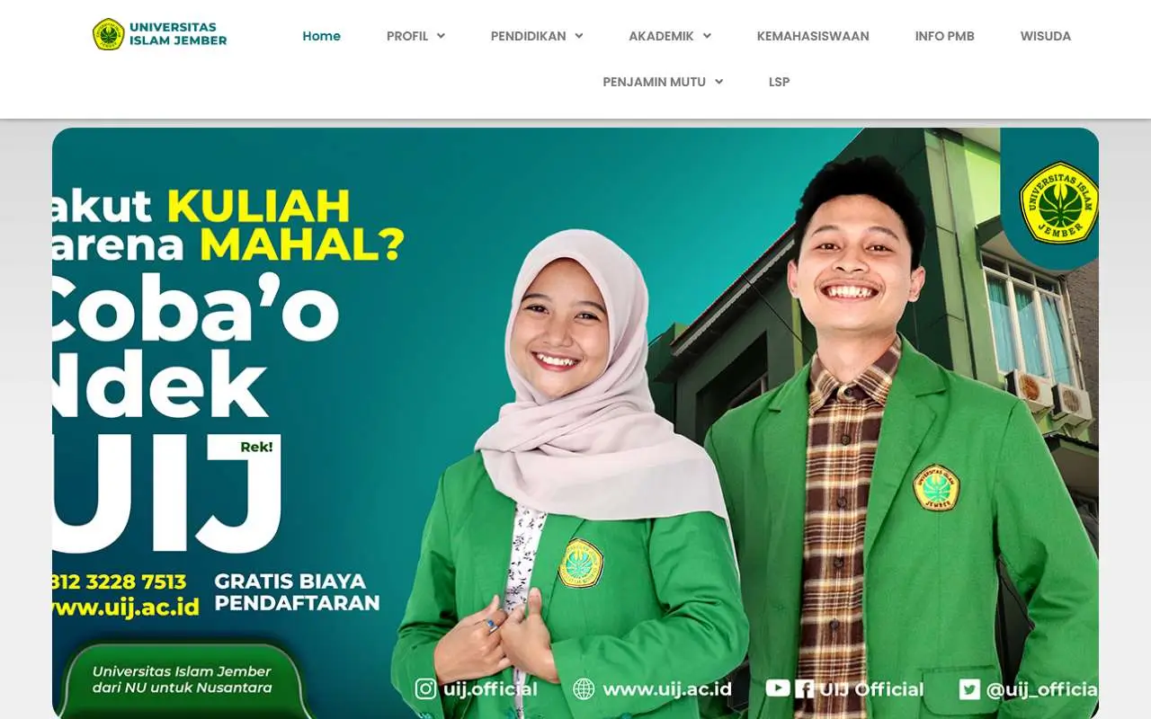 Tampilan website resmi Universitas Islam Jember (uij.ac.id)