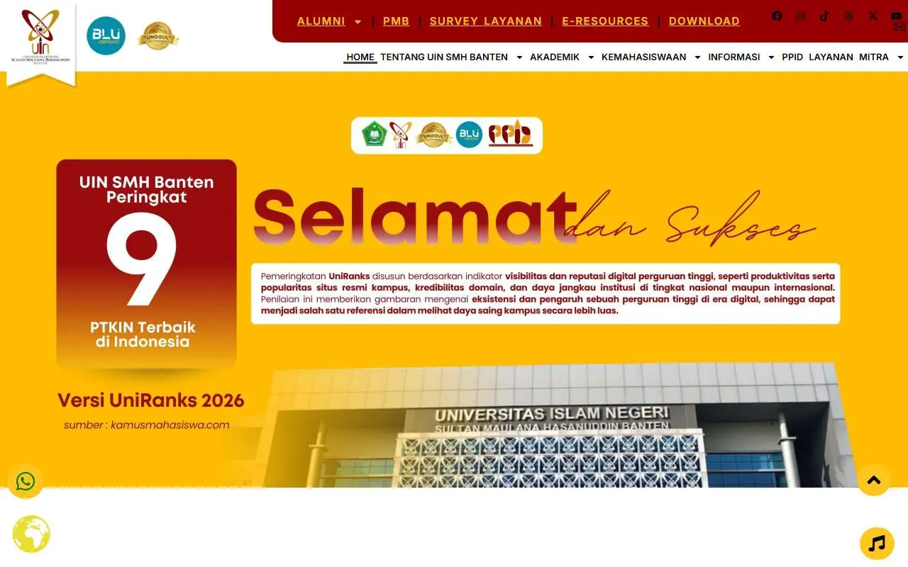 Tampilan website resmi UIN Sultan Maulana Hasanuddin Banten (uinbanten.ac.id)