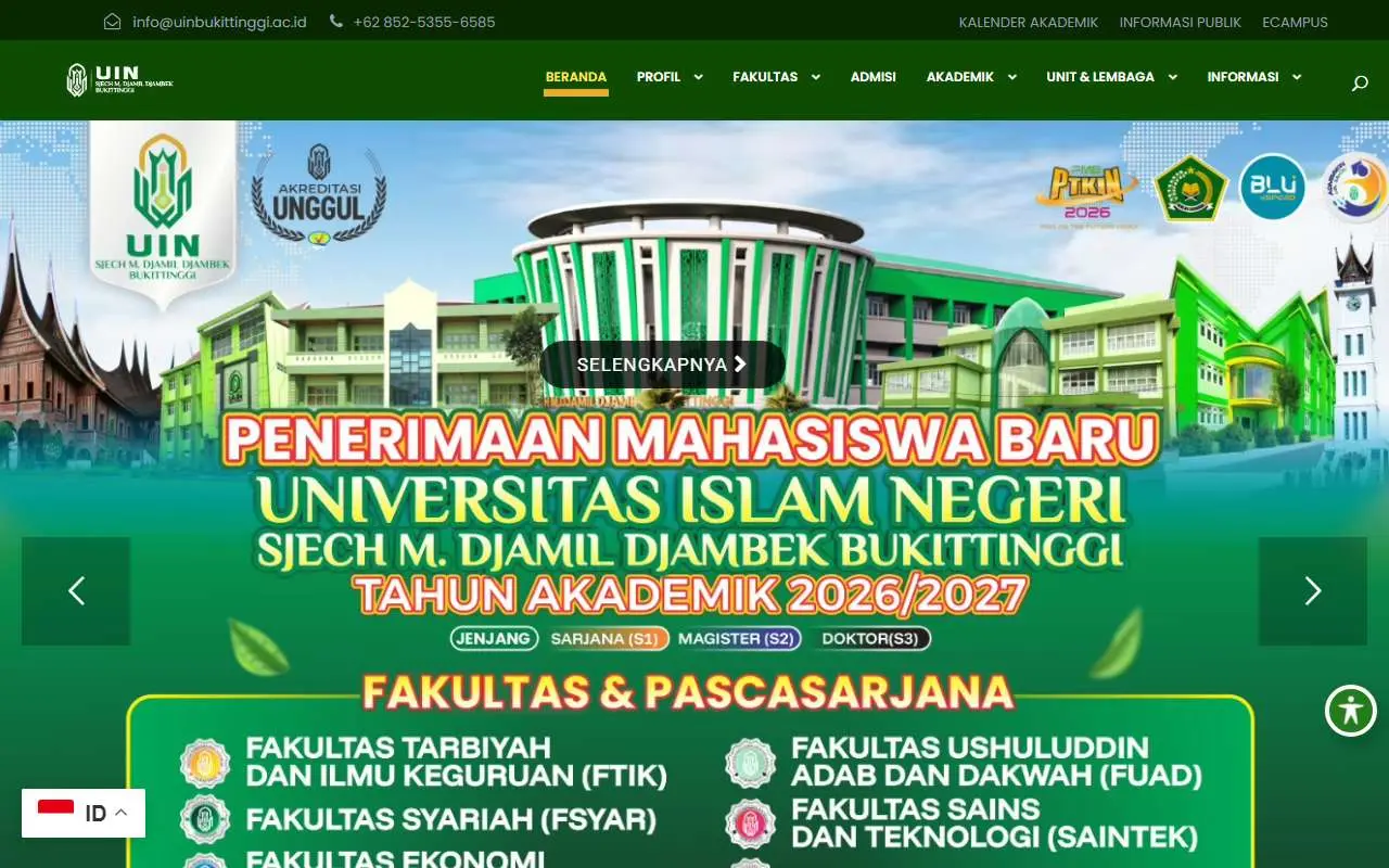 Tampilan website resmi UIN Sjech M. Djamil Djambek Bukittinggi (uinbukittinggi.ac.id)