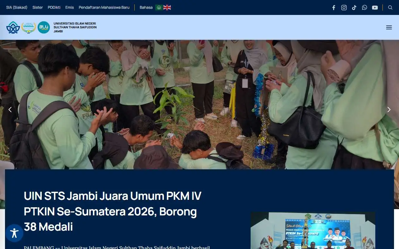 Tampilan website resmi UIN Sulthan Thaha Saifuddin (uinjambi.ac.id)