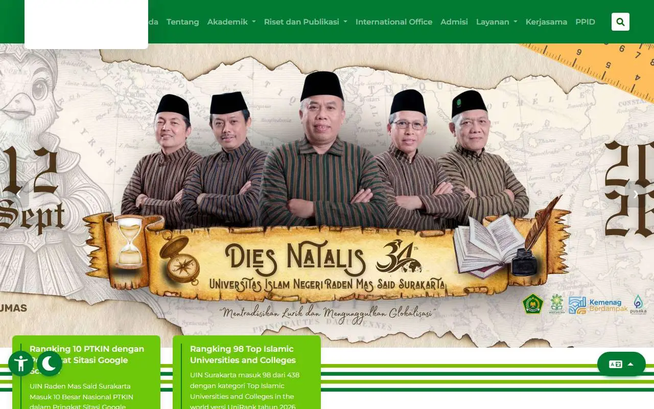 Tampilan website resmi UIN Raden Mas Said Surakarta (uinsaid.ac.id)