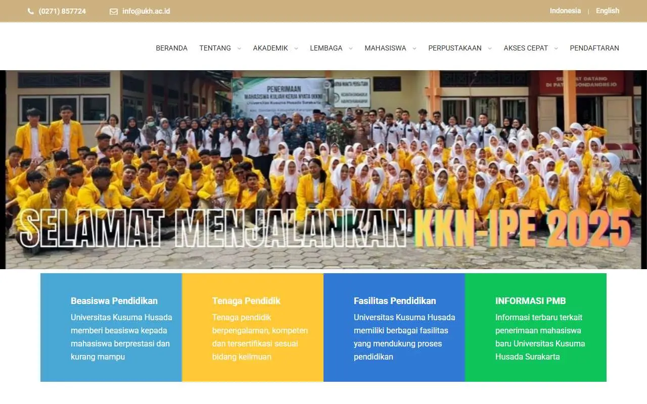 Tampilan website resmi Universitas Kusuma Husada (ukh.ac.id)
