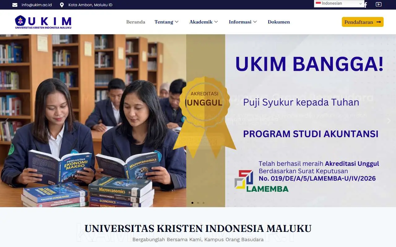 Tampilan website resmi Universitas Kristen Indonesia Maluku (ukim.ac.id)